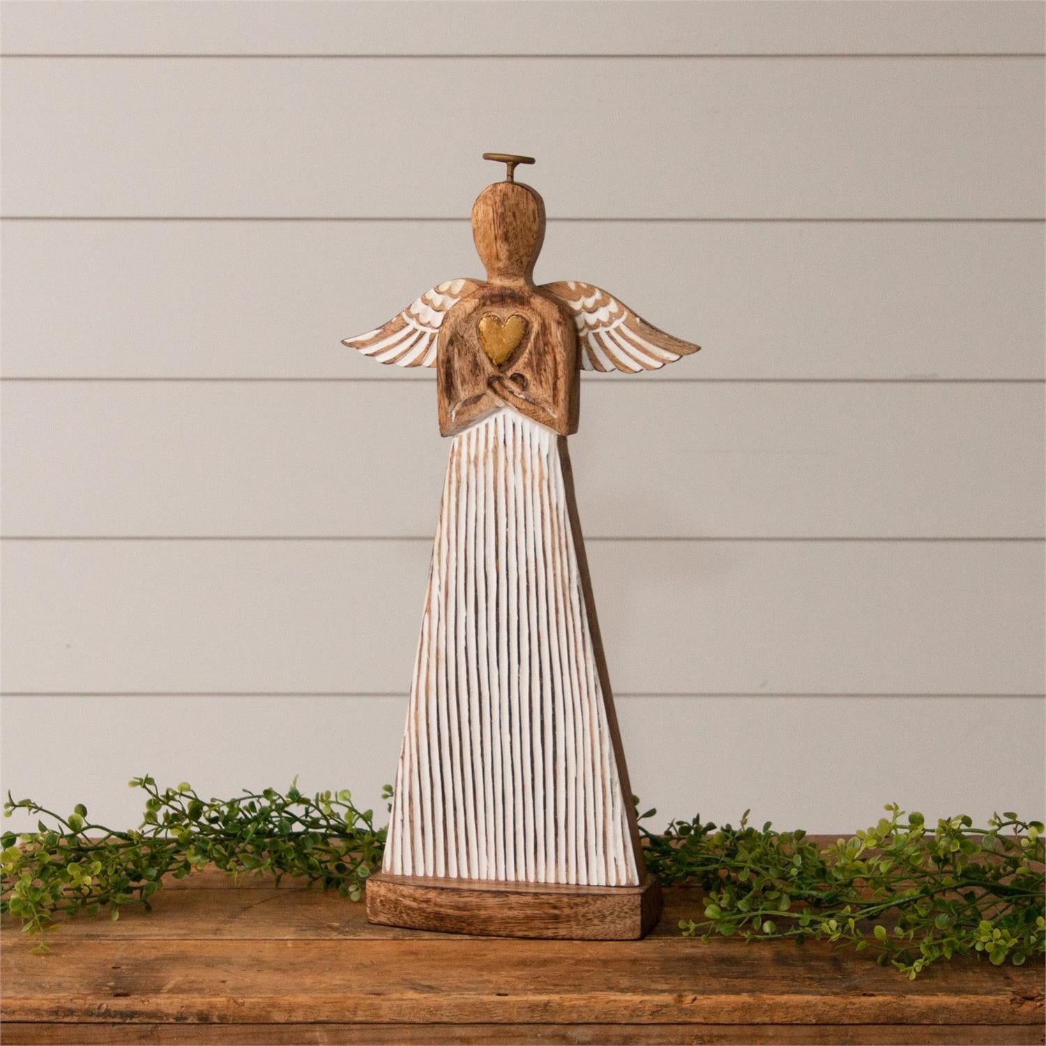 Carved Mango Wood Angel Figurine