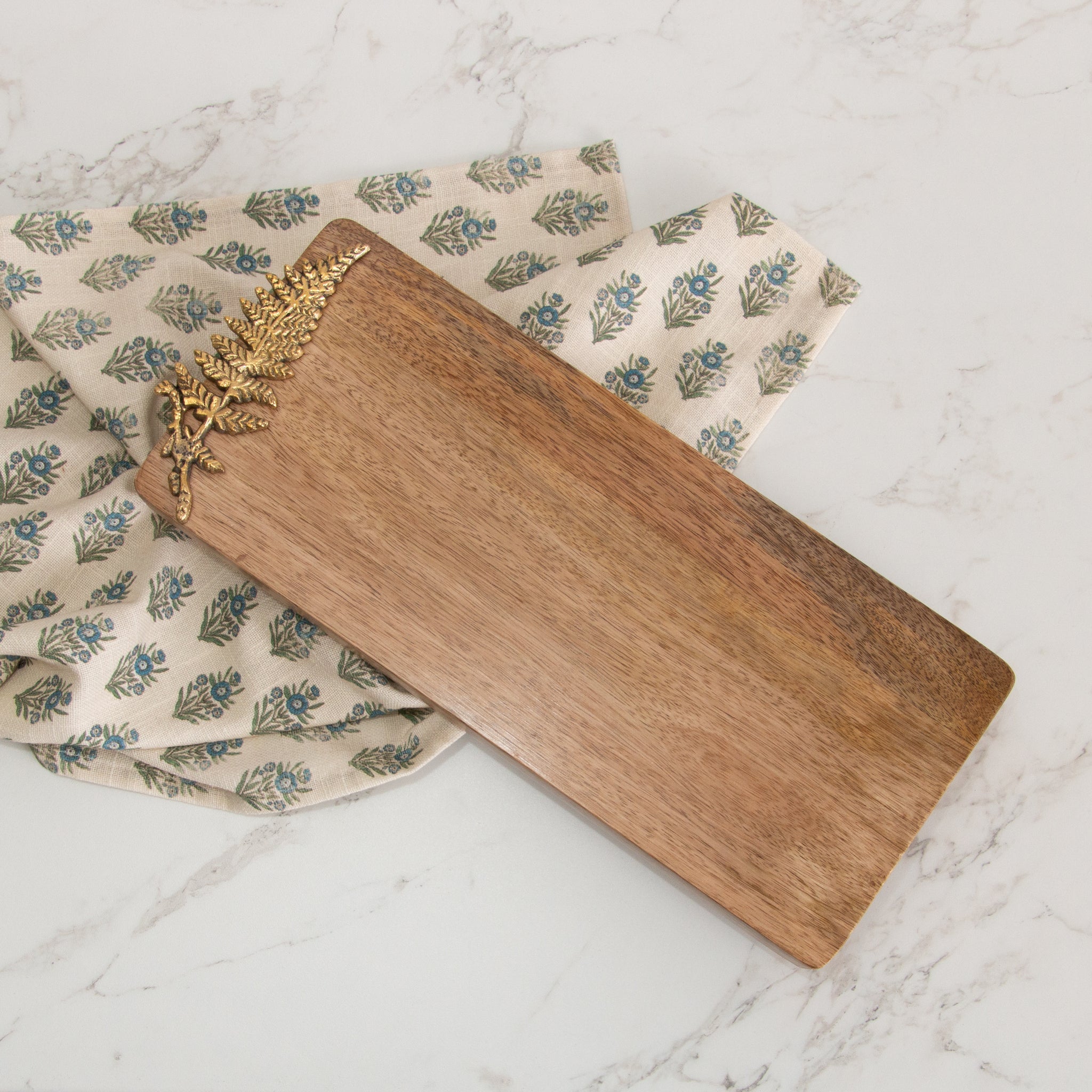 Mango Wood Charcuterie Board With Brass Leaf