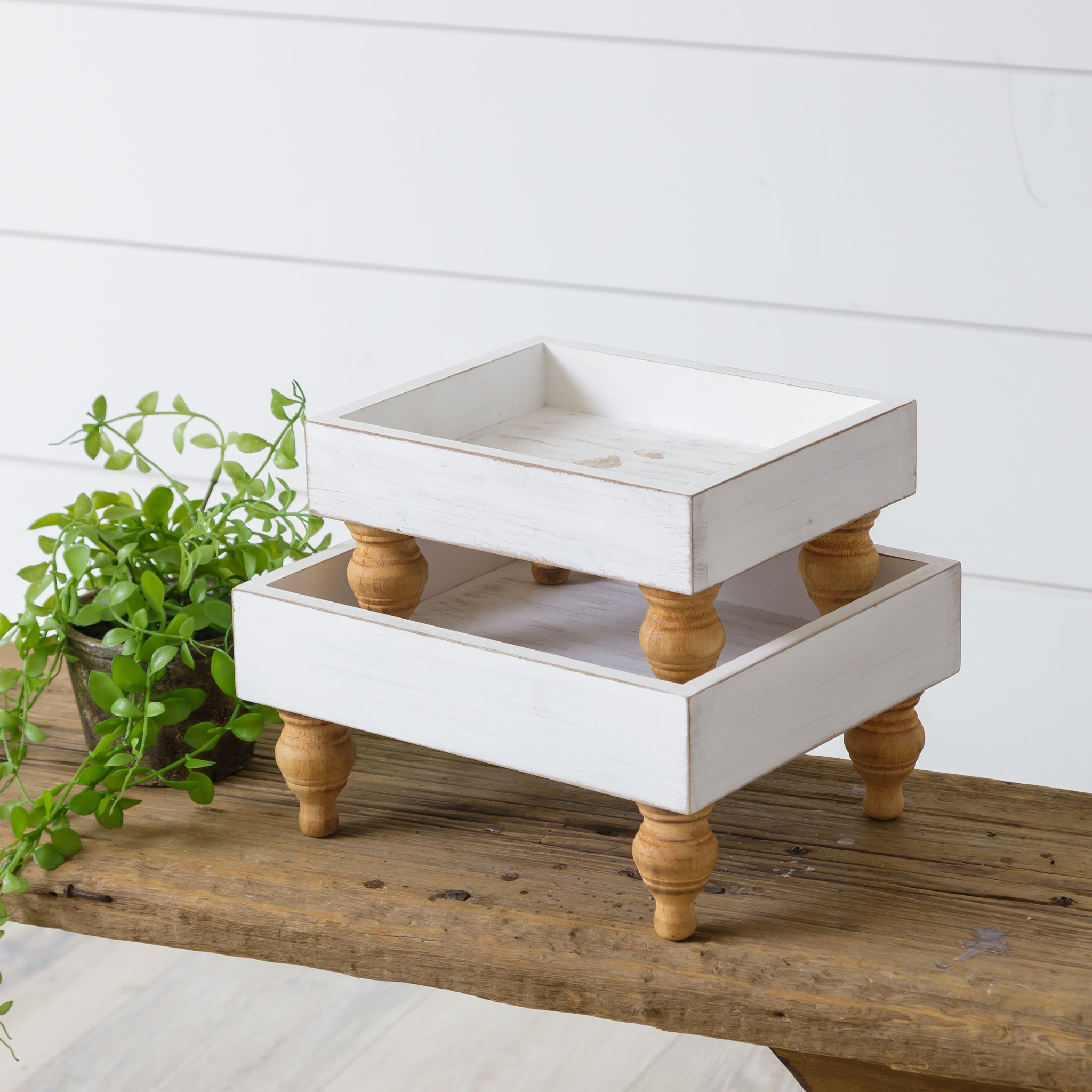 Raised Wood Trays With Spindle Legs