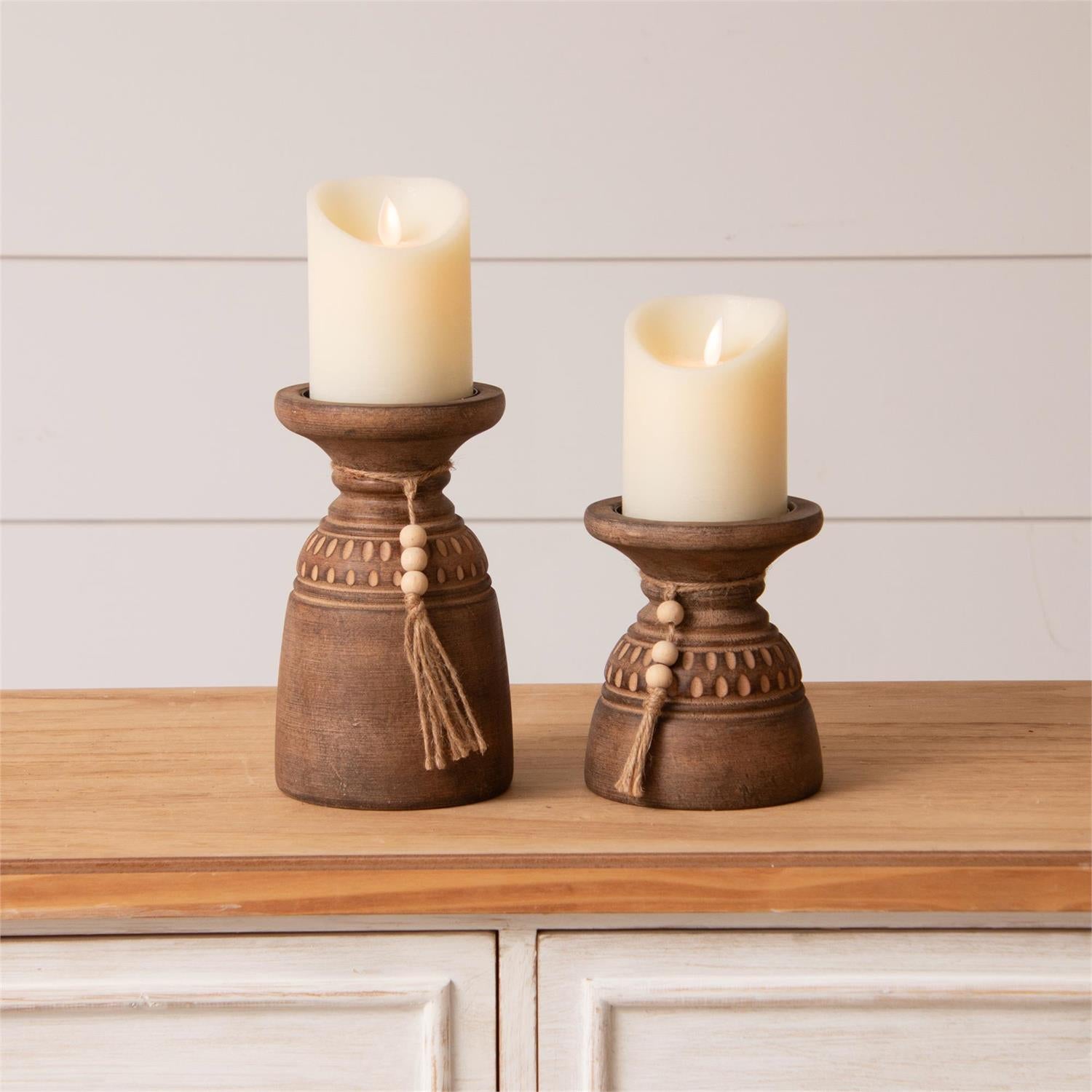 Candle Holders with Beaded Tassels