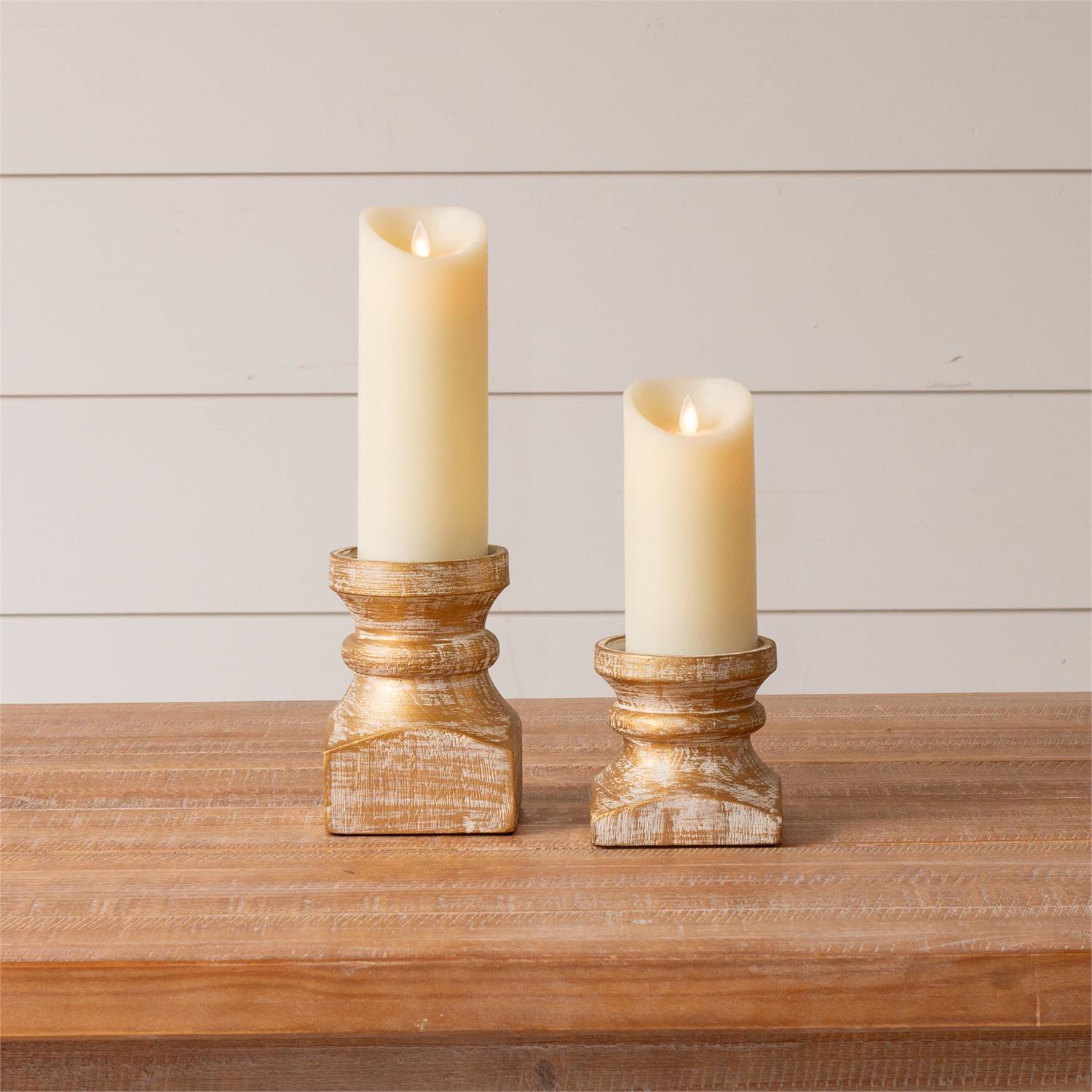 Candle Holders - Brushed Gold Mango Wood