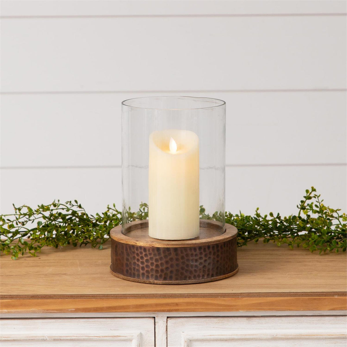 Wood Dimpled Base with Glass Cylinder
