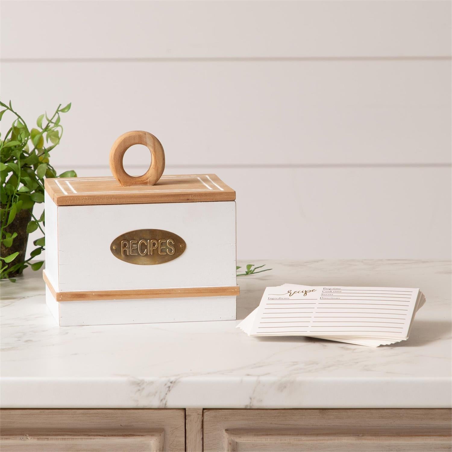 White and Gold Recipe Box With Cards