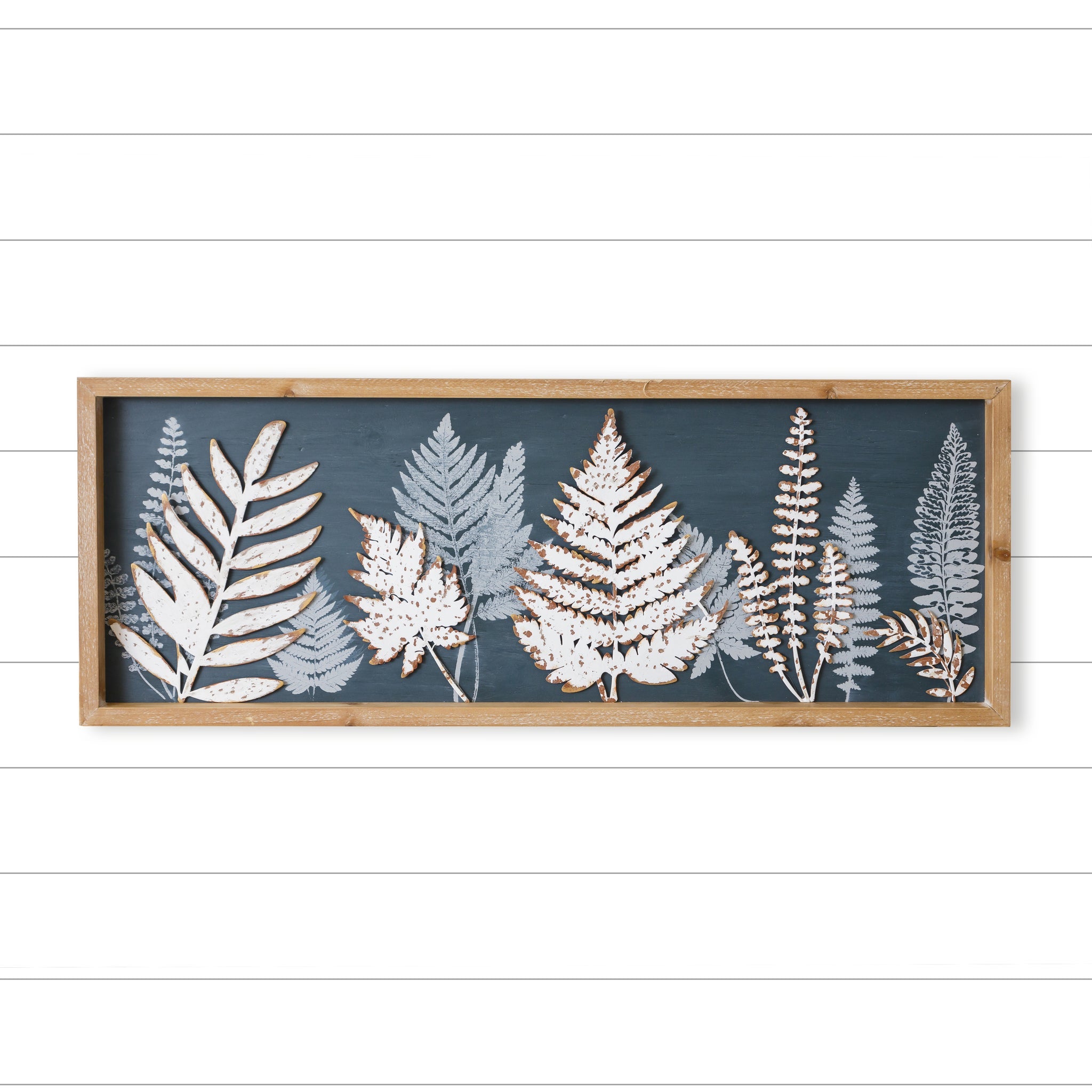 Wall Hanging - 3D Metal and Wood Ferns, Blue