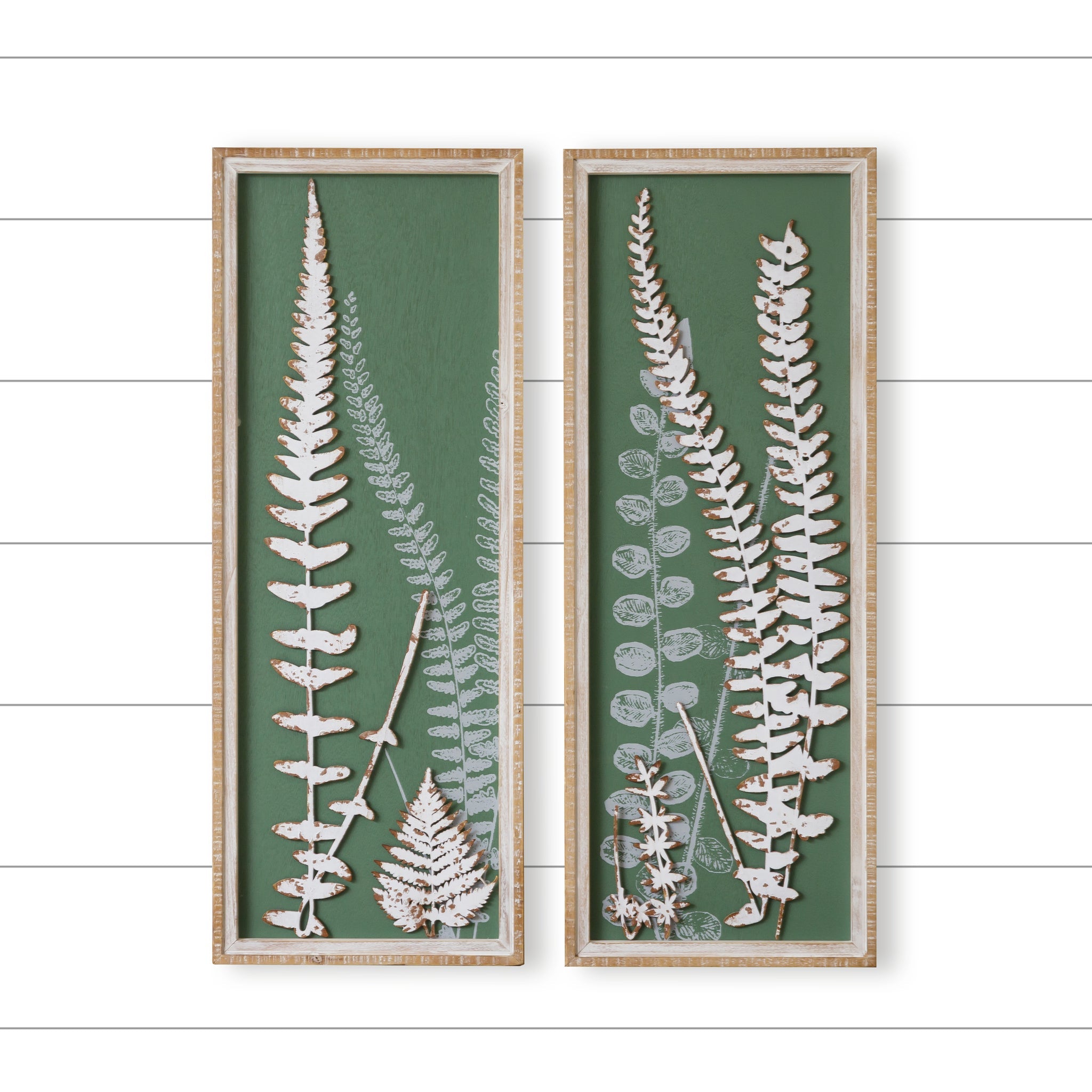Wall Hanging - 3D Metal And Wood Ferns, Green