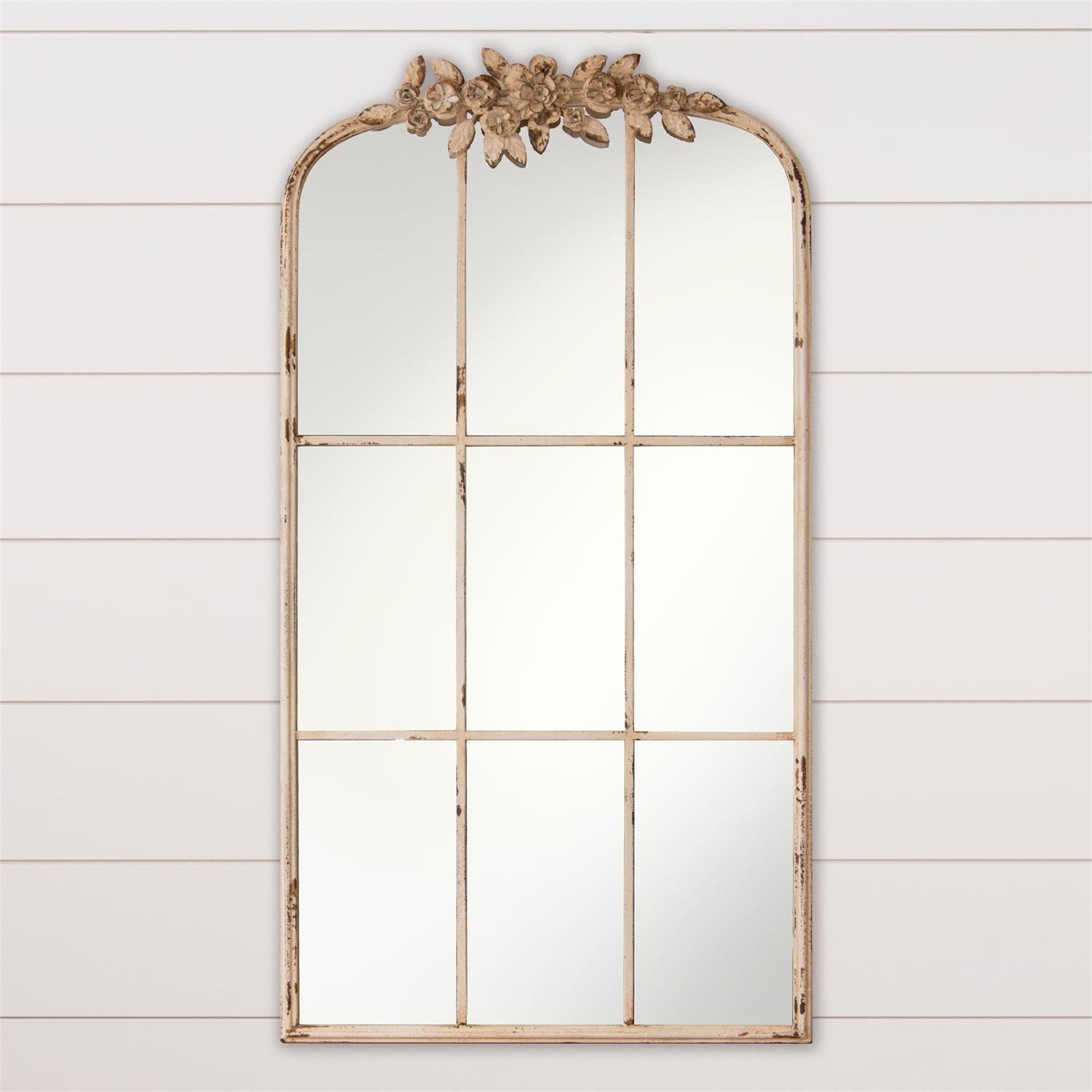 Mirror - Floral Accented Arched Windowpane