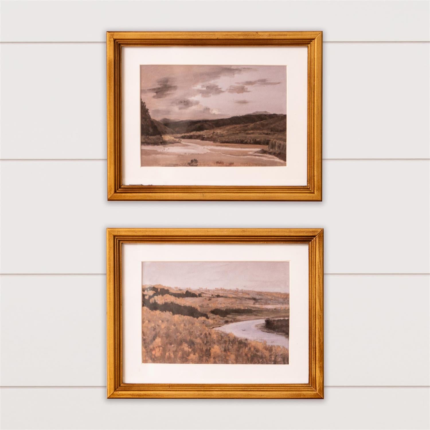 Small Antique Gold Framed Prints - Matted Valley Landscapes