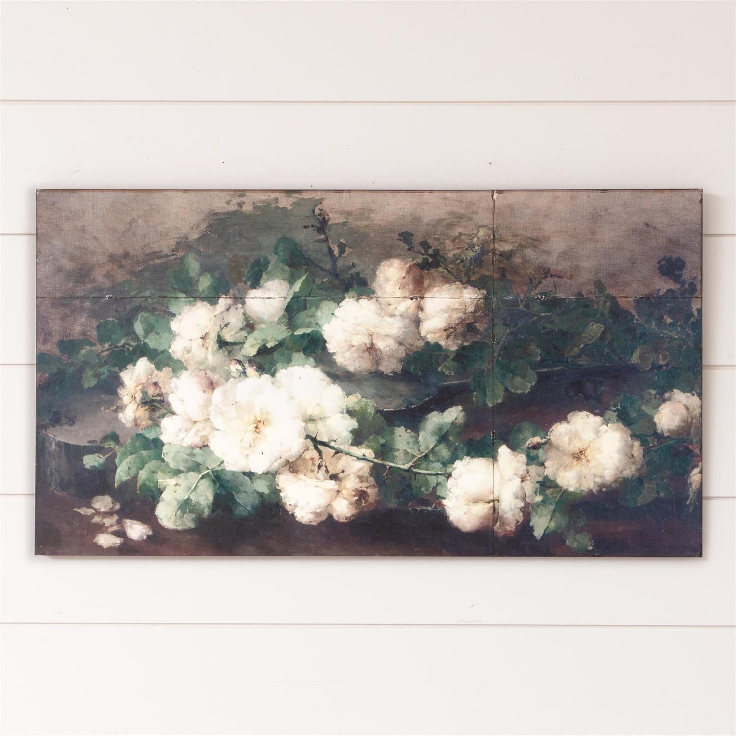 Metal Wall Hanging - White Floral Painting