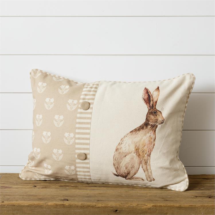 Neutral Rabbits Pillow w/ Accents