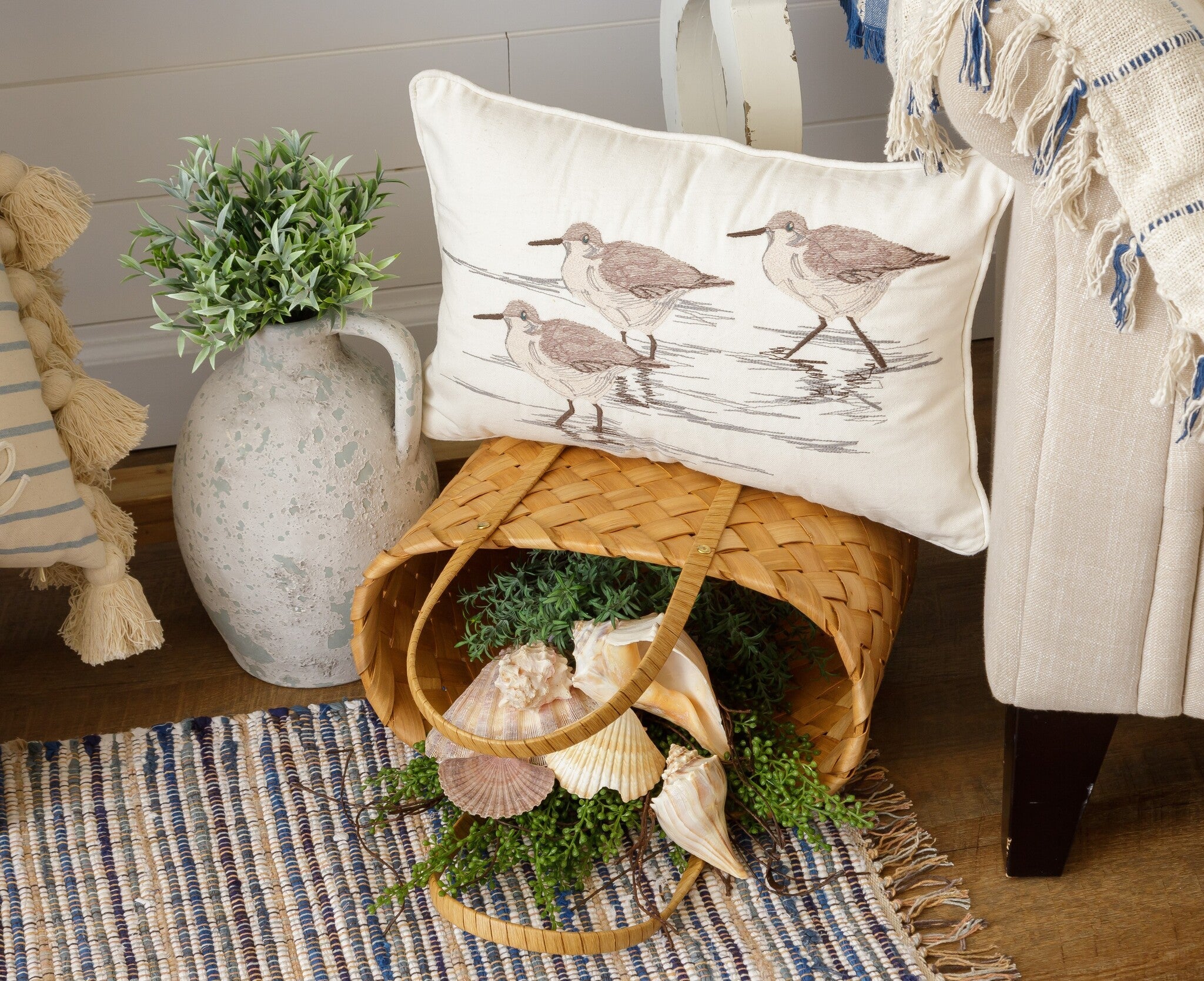 Embroidered Sandpipers Pillow