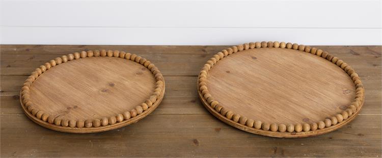 Round Beaded Wooden Trays (S/2)