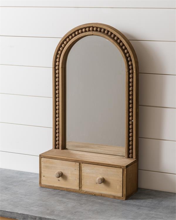 Beaded Wood Mirror w/ Drawers