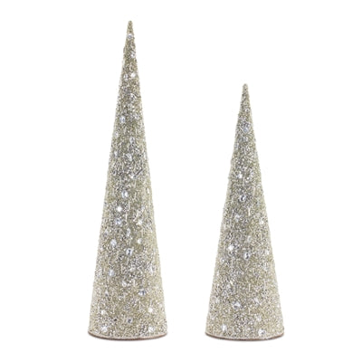 CONE (SET OF 2) 16.5"H, 20.5"H GLASS BEADS/METAL