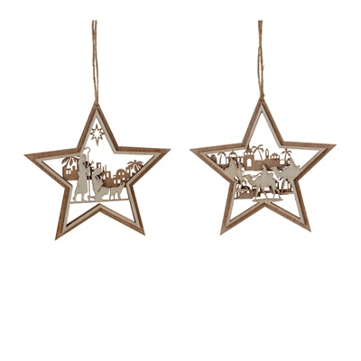 Nativity Star Ornament (2 Asst) 5.25”H MDF