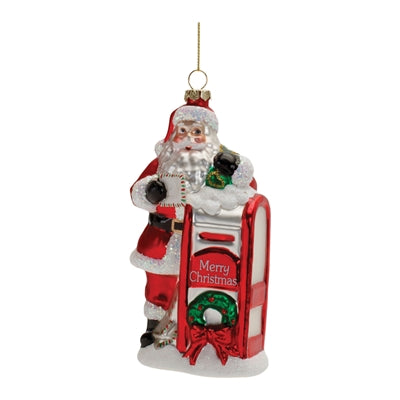 Santa and Mailbox Ornament 6”H Glass