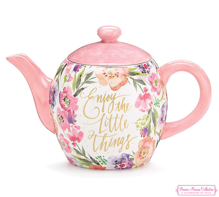 Watercolor Florals - Enjoy The Little Things Teapot