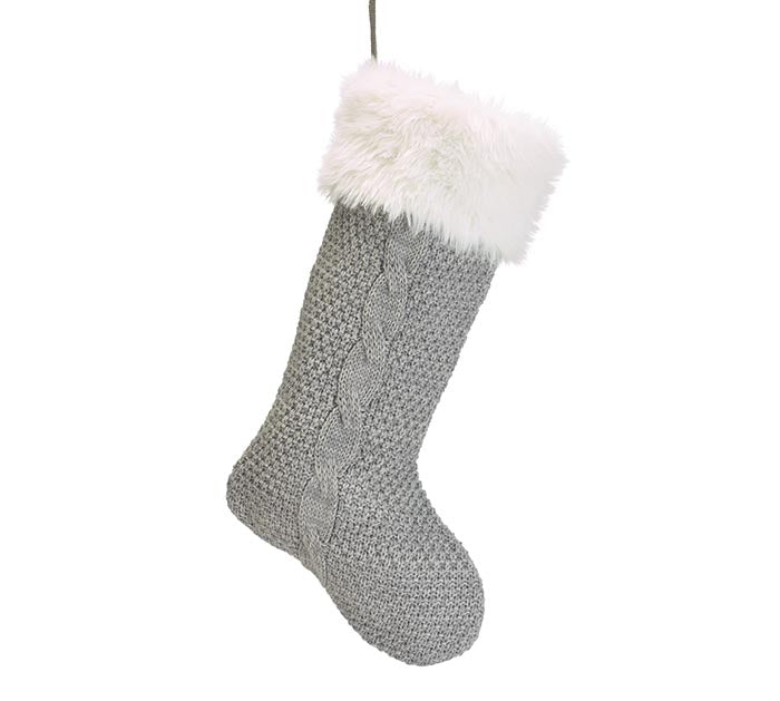 Gray Knit Stocking w/ Fur Cuff