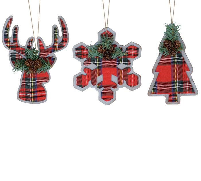Tartan Plaid Shaped Ornaments (S/3)