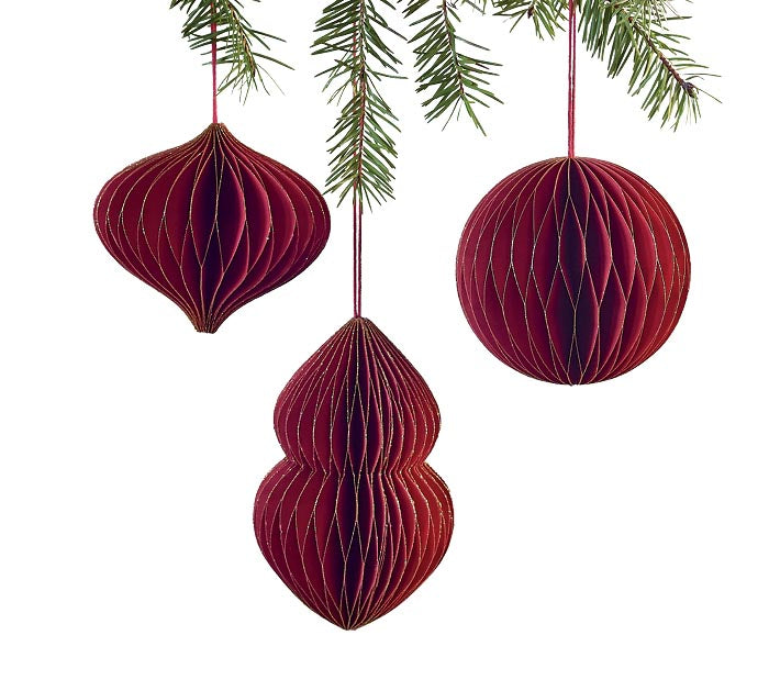 Red Honeycomb Paper Ornaments (S/3)