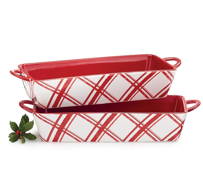 Red and White Plaid Baking Dishes (S/2)