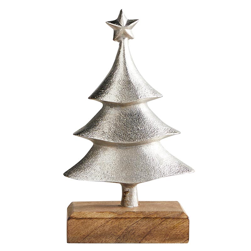 Silver Christmas Tree w/ Wood Base