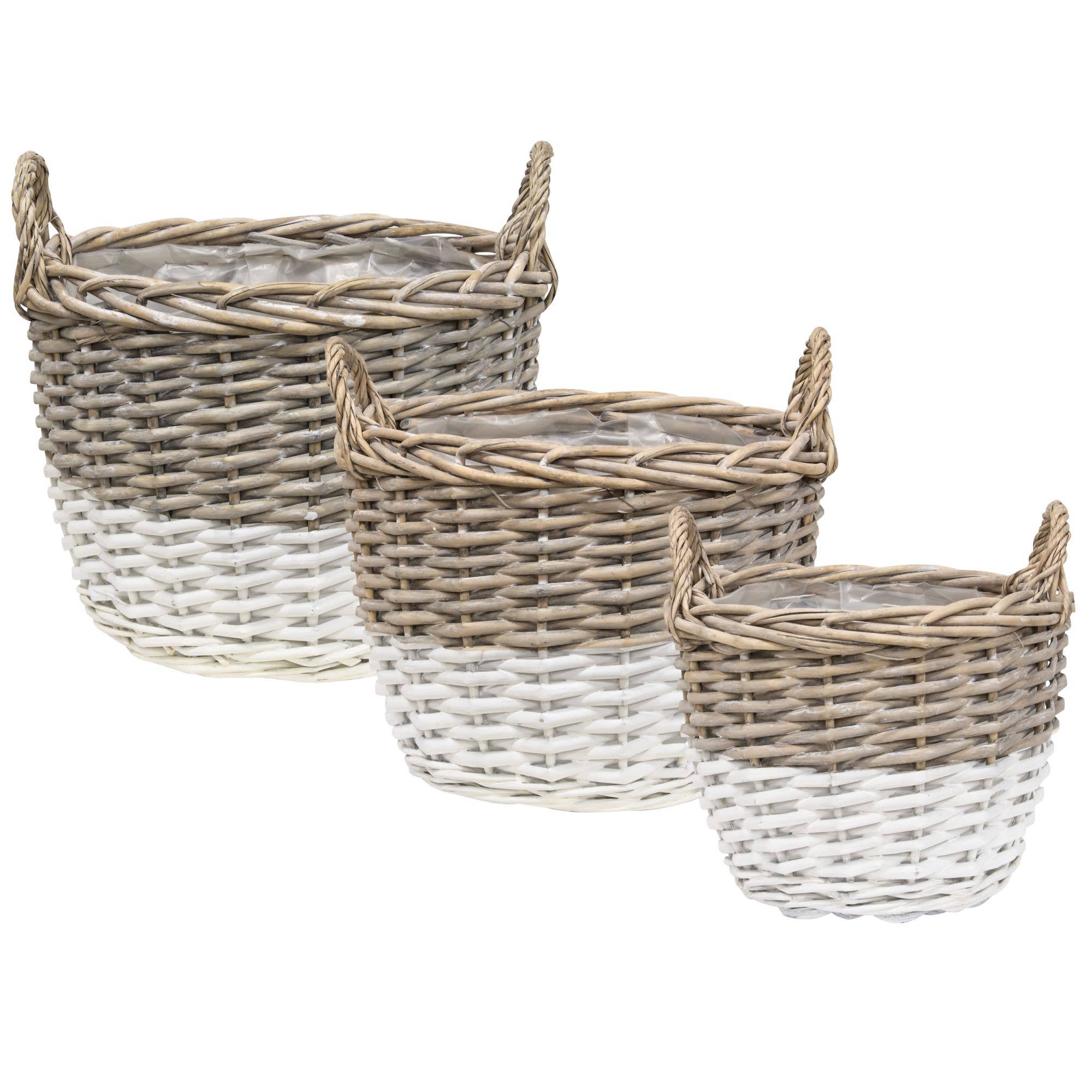 White Dipped Willow Basket Planters (S/3)