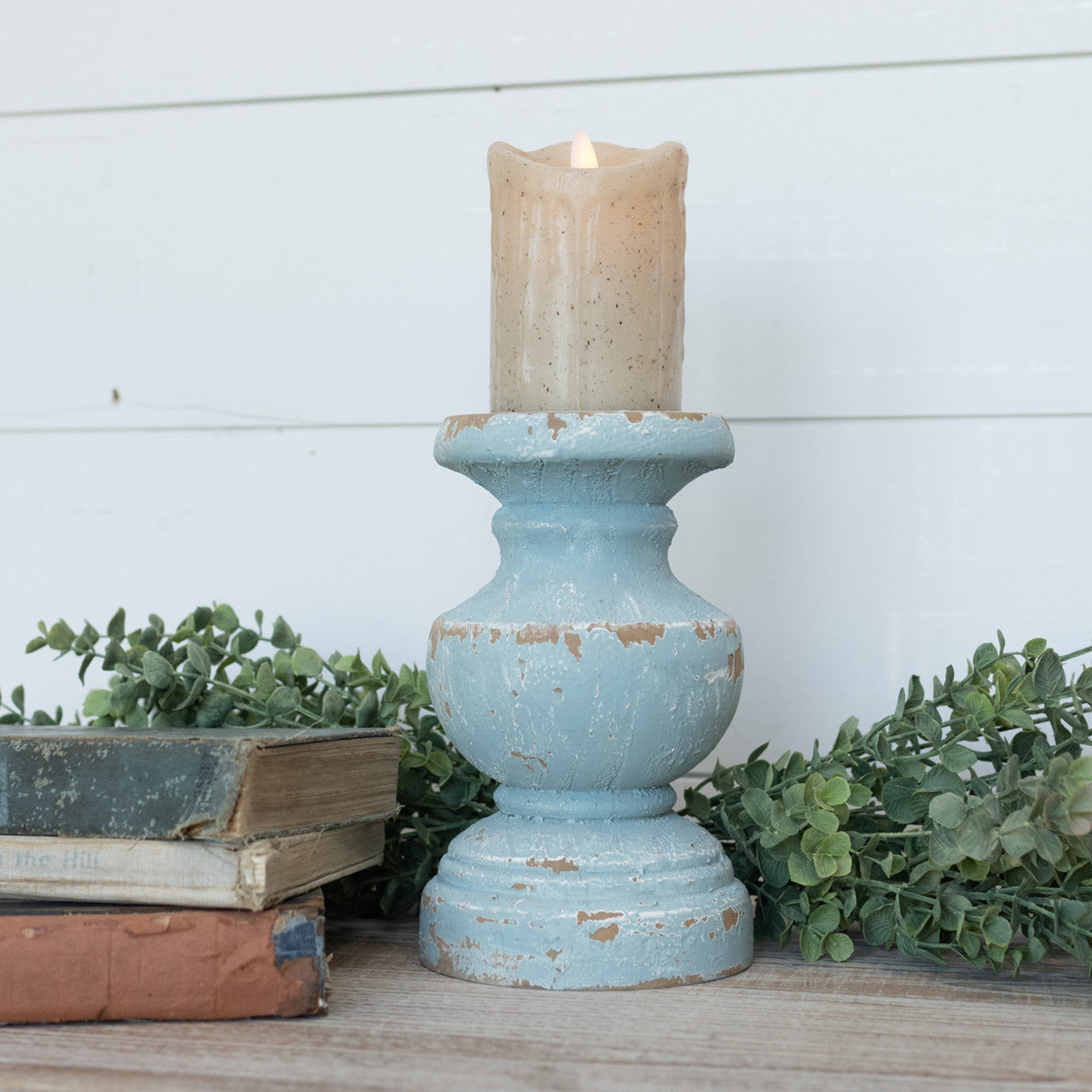 Chunky Blue Painted Candle Holder