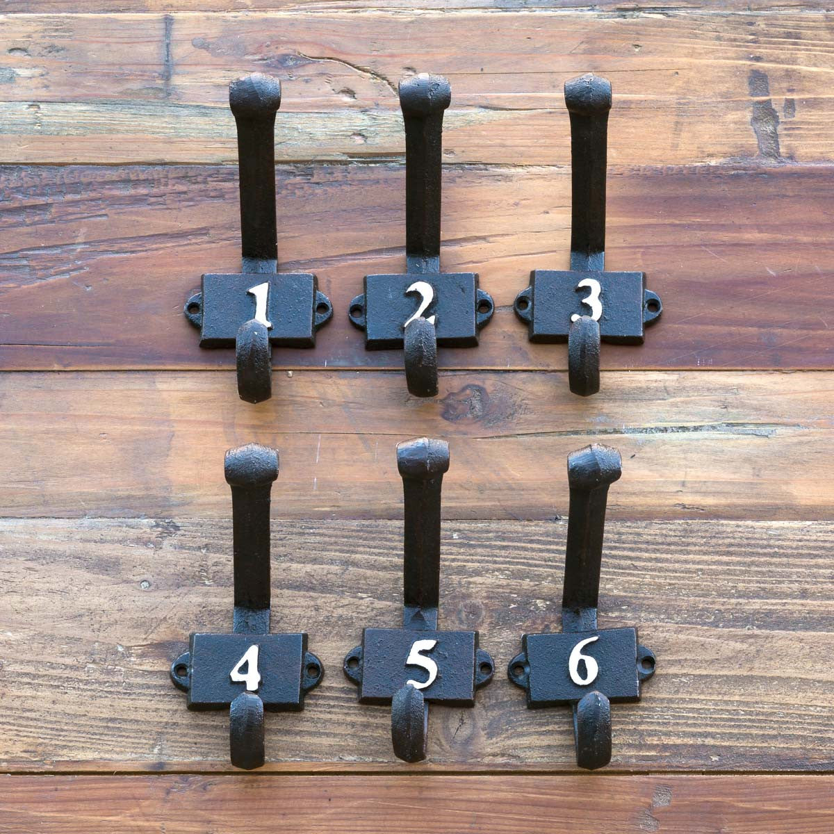 Cast Iron Numbered Hooks (Set of 6)