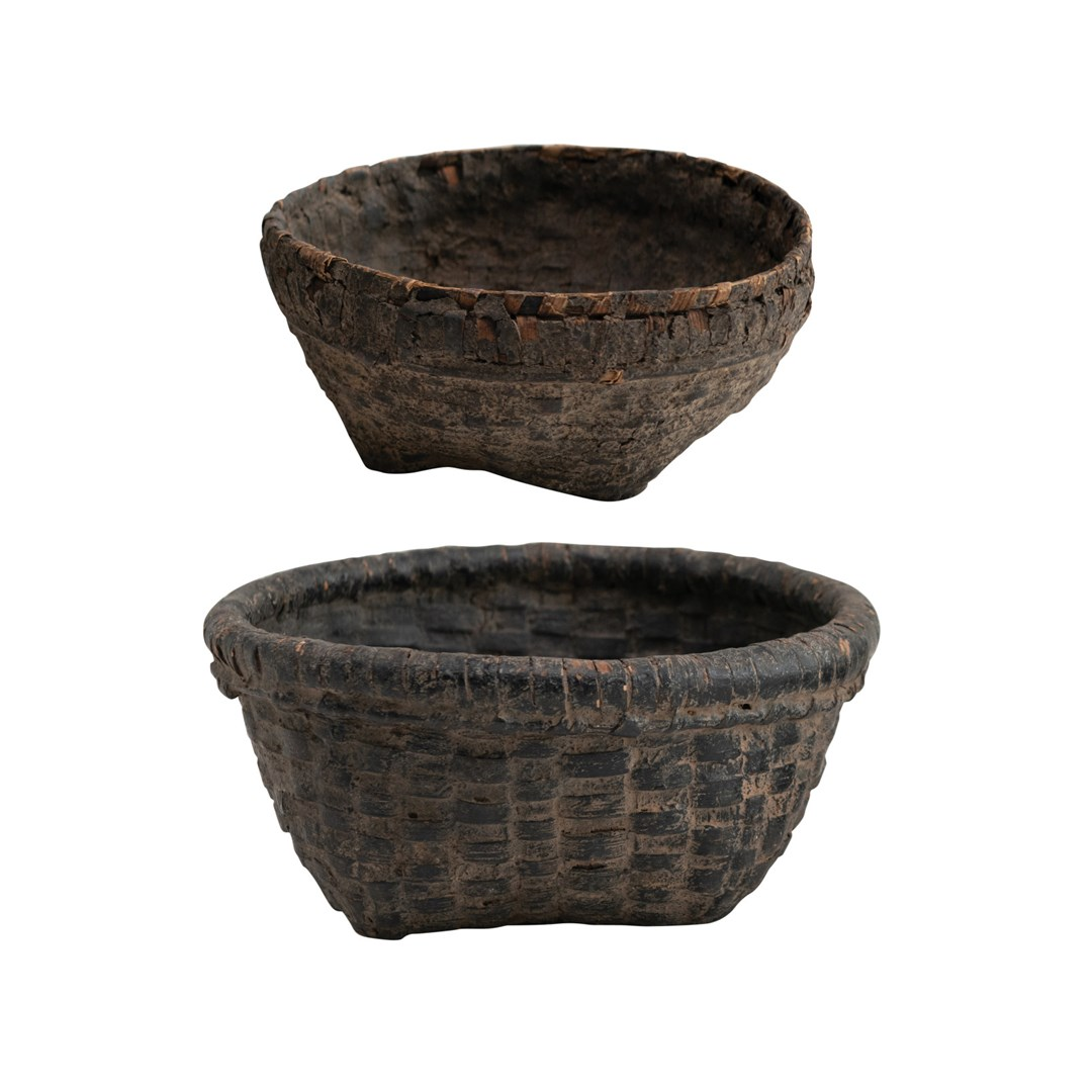 Black Distressed Cane Basket / Bowl