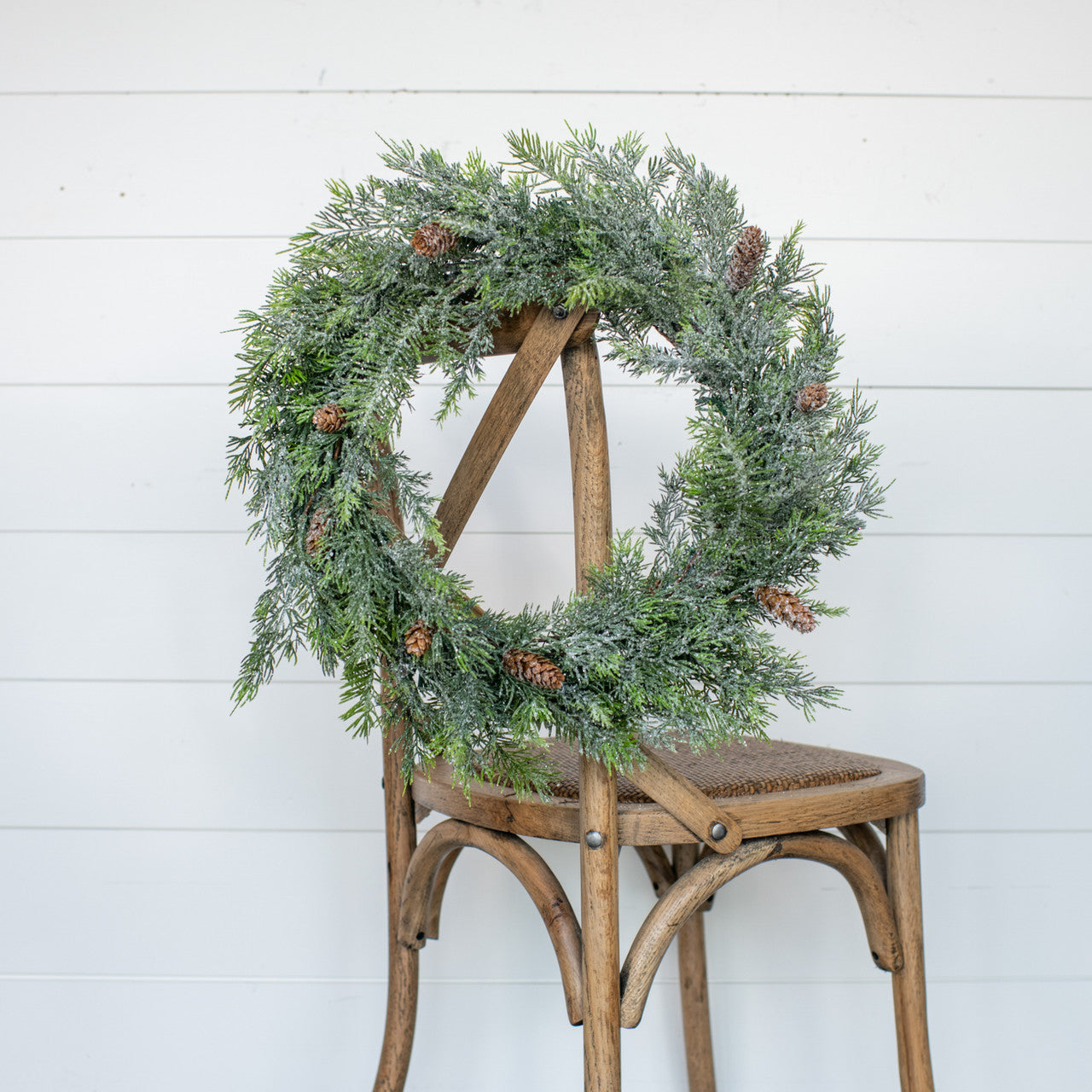 20" Snowy Green Pine w/ Pine Cones Wreath