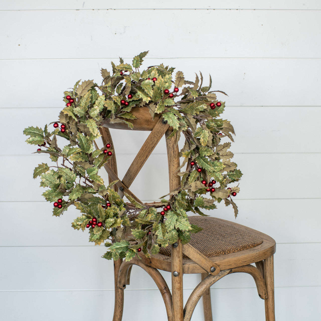 24" Snowy Holly w/ Red Berries Wreath