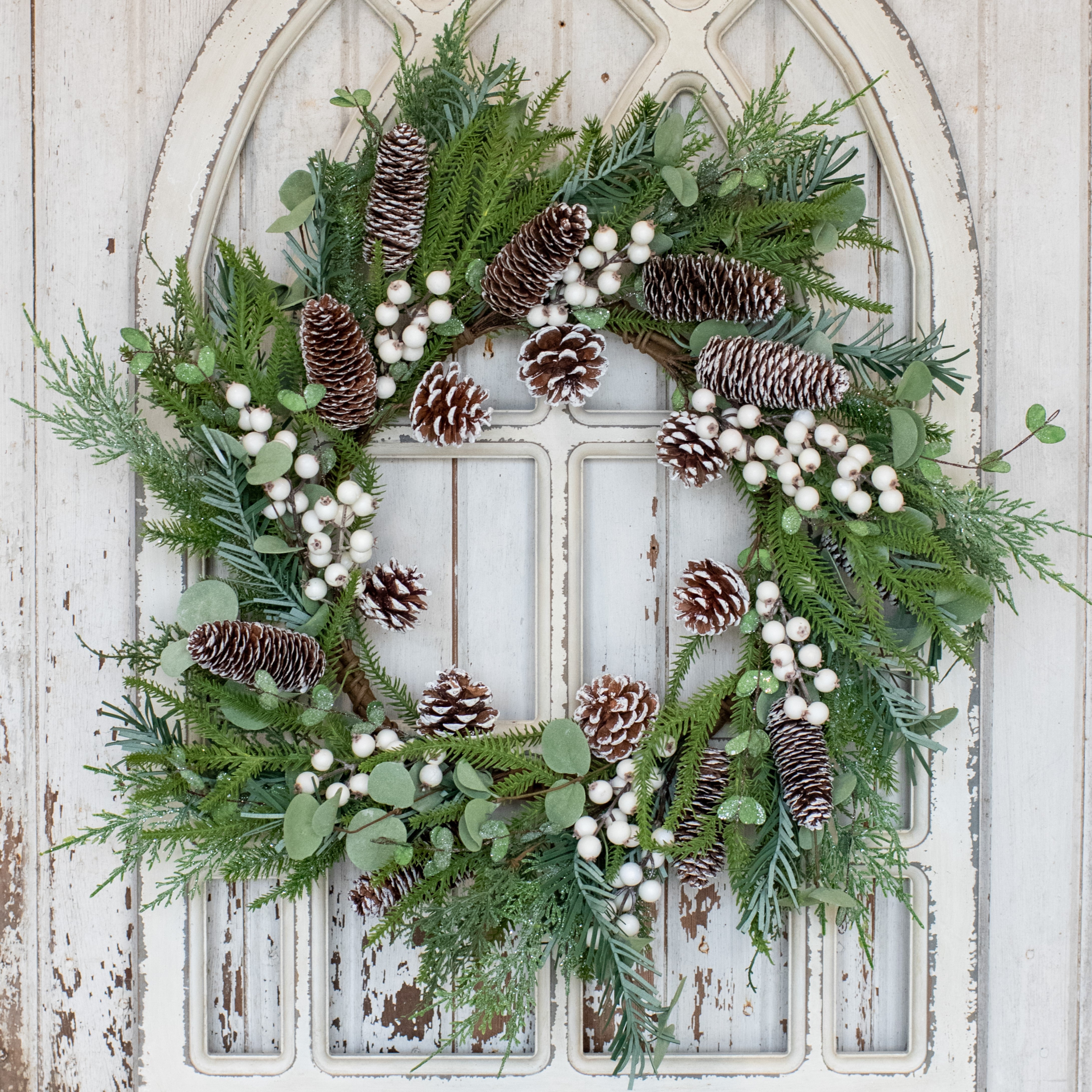24" Mixed Leaf with Pine Cones Wreath