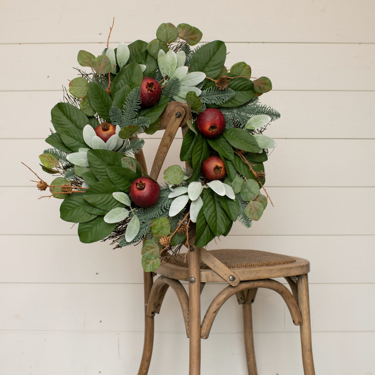 24" Mixed Greenery & Pomegranate Wreath