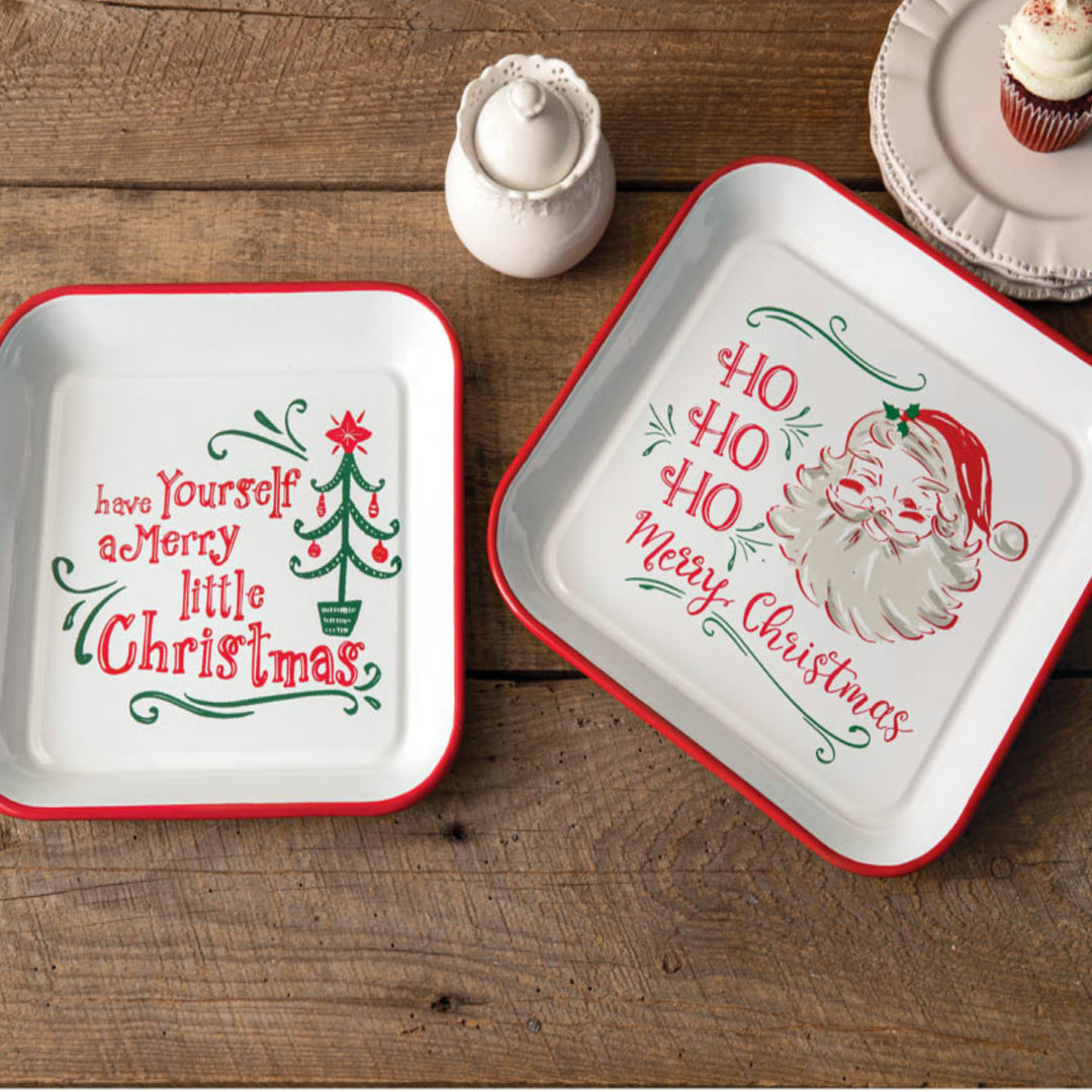 Enameled Metal Holiday Trays (S/2)