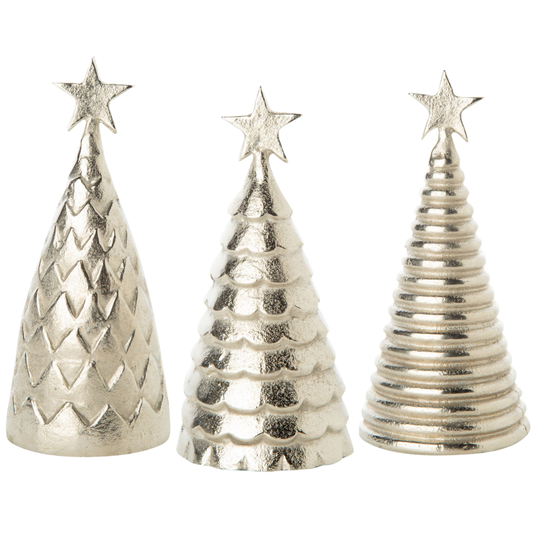 Large Silver Cast Metal Tabletop Trees (Set of 3)