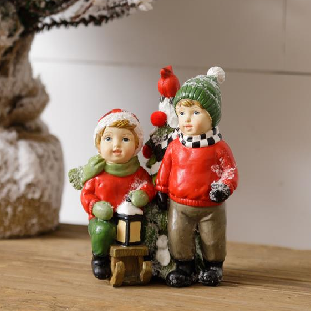 Holiday Kids with Sled Figurine
