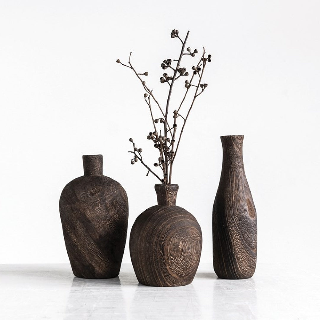 Black Charred Wash Wood Vases