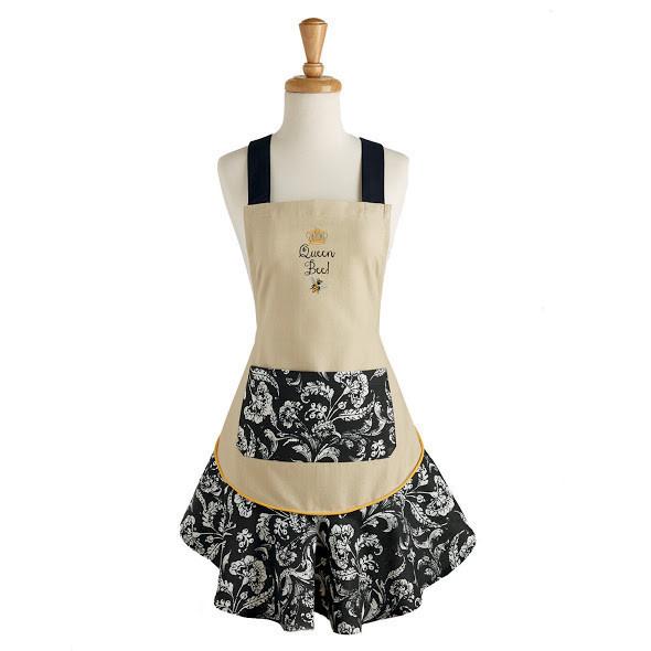 Queen Bee Embroidered Ruffle Apron (5609820258461)