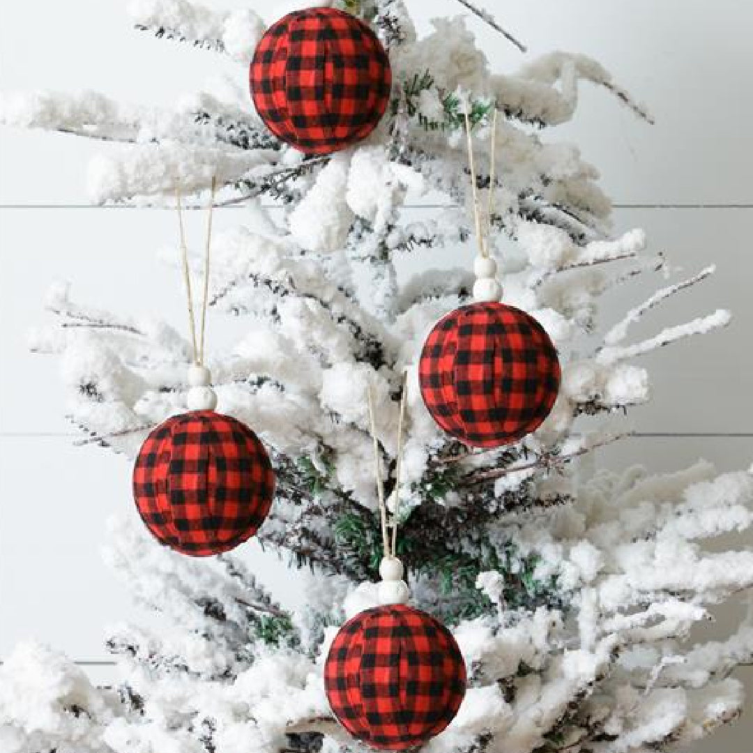 Red Plaid Fabric Ornaments (S/4)