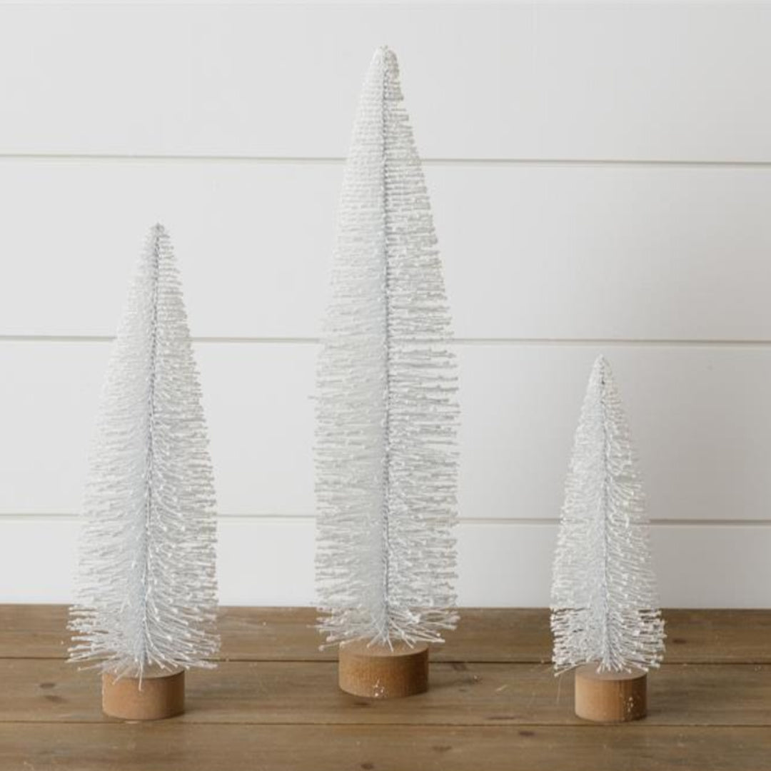 Tall Glittered Bottle Brush Trees (S/3) - Frosted White