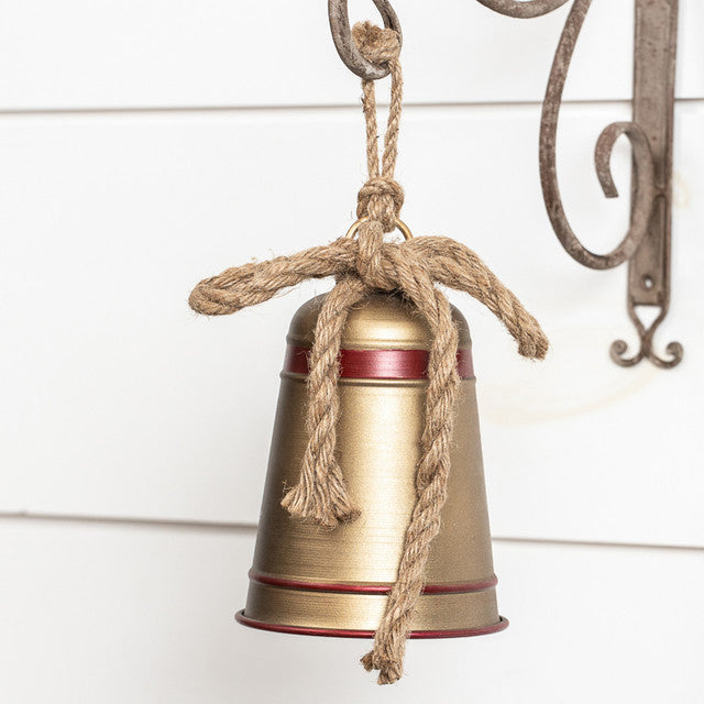 6" Holiday Gold & Red Bell w/ Rope