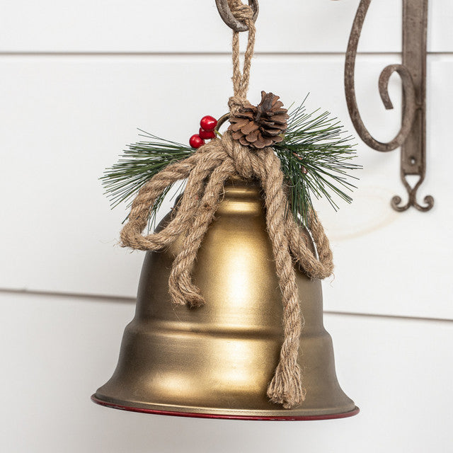 9" Holiday Gold Bells w/ Pine
