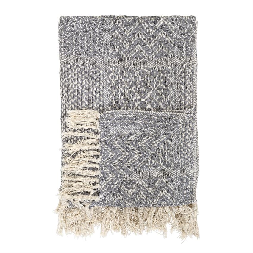 Recycled Cotton Blend Throw - Grey Pattern (5610109370525)