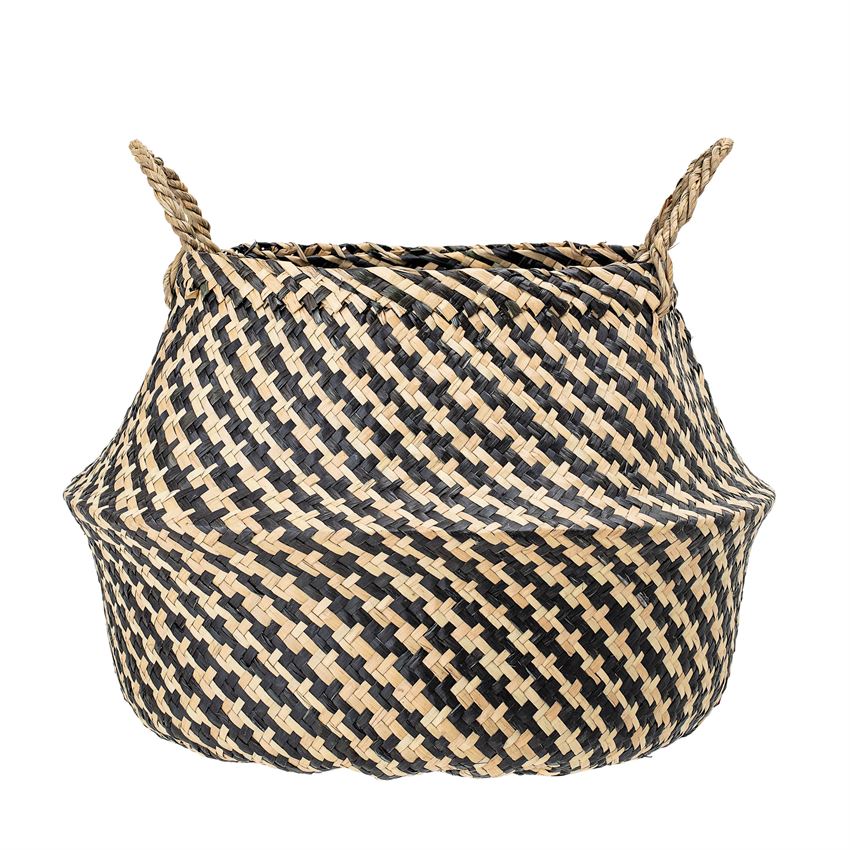 Black & Beige Woven Seagrass Basket with Handles (5610005921949)