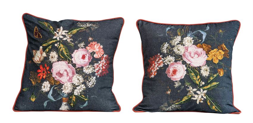 18" Square Floral Embroidered Pillow (5610007265437)