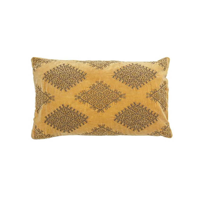 Velvet Embroidered Lumbar Pillow