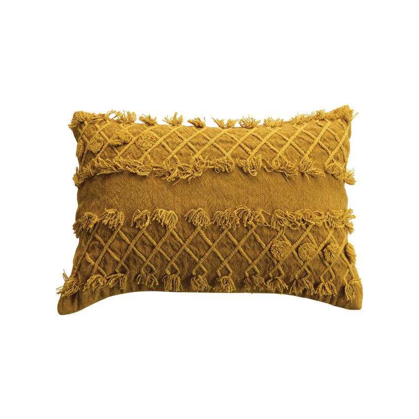 Embroidered Mustard Pillow w/ Accents