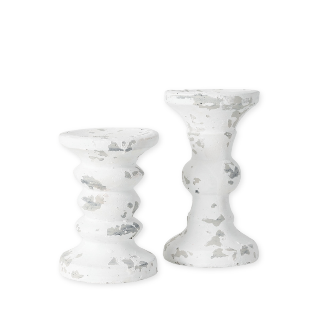 Shabby Distressed Pillar Candle Holders (Set of 2)