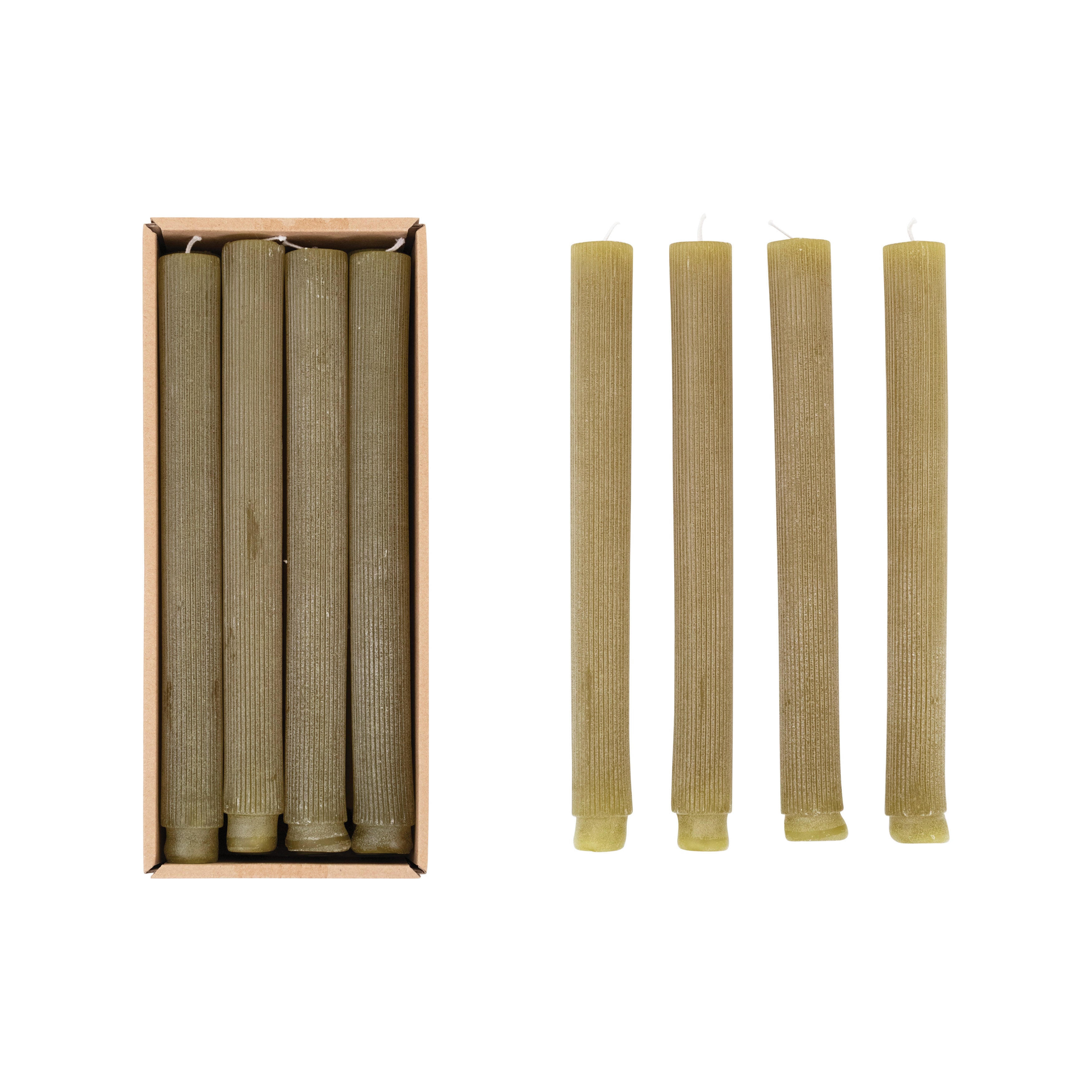Pleated Taper Candles - Set of 12 - Olive