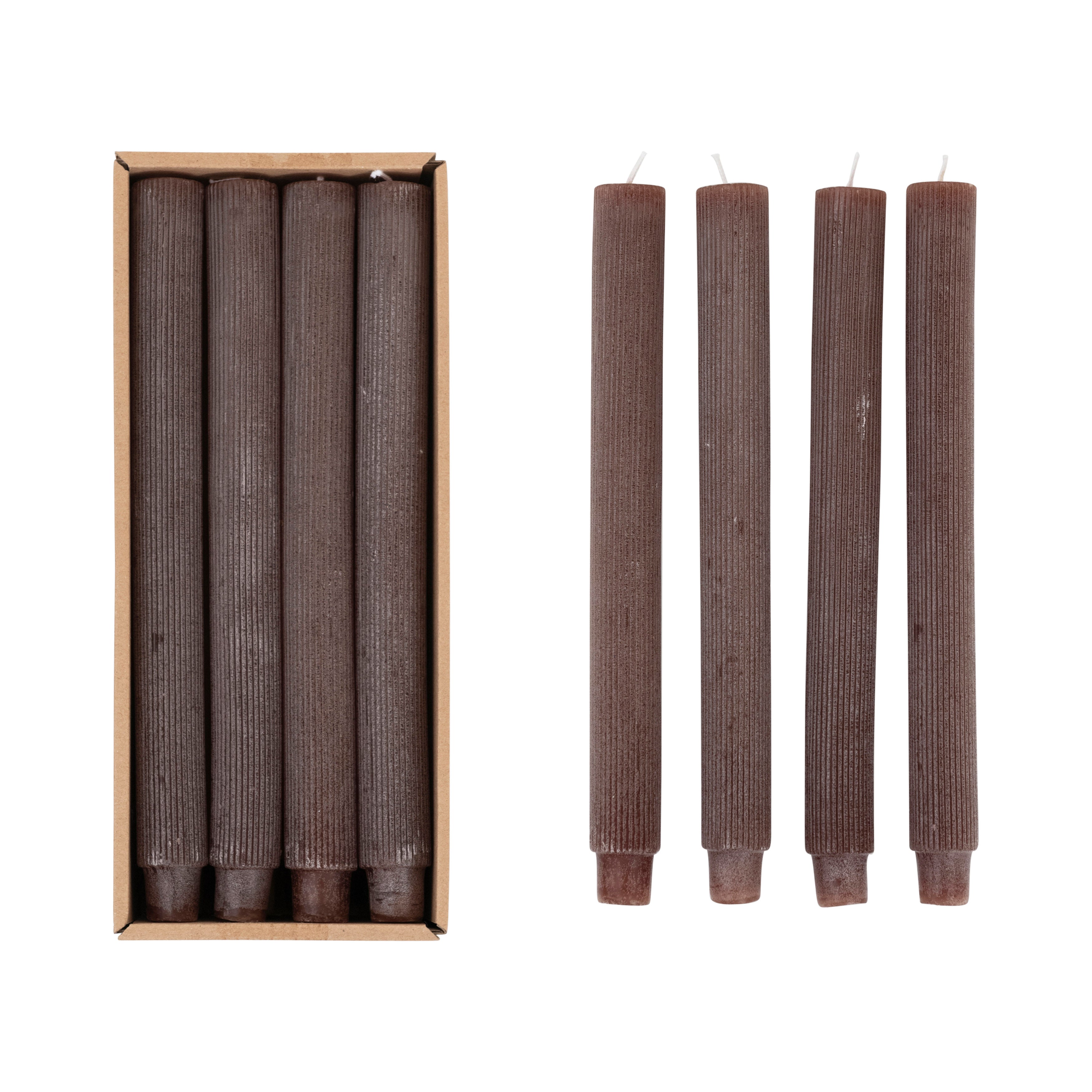 Pleated Taper Candles - Set of 12 - Acorn